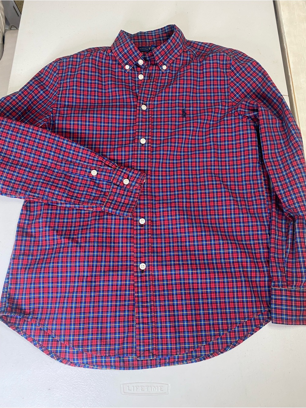 Ralph Lauren Red and Blue Plaid Cotton Button-Up Shirt